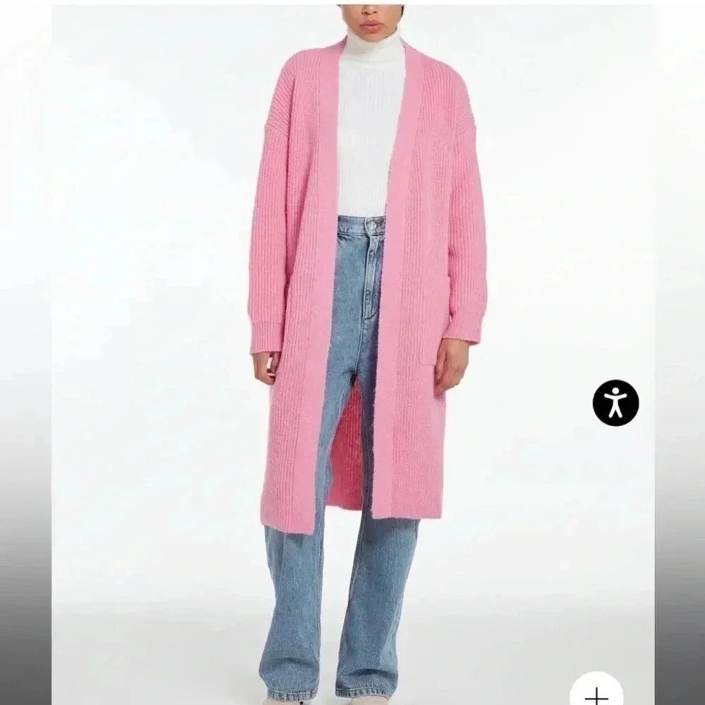 Apparis Pink Duster Joey Cardigan Baby Pink Sweater Pockets Size XS Small